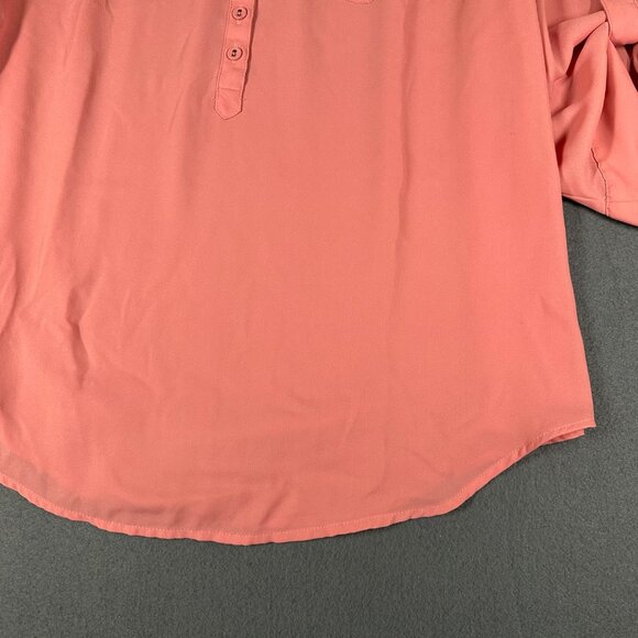 Torrid Womens 0/L/12 Pink Harper Challis Long Sleeve Roll Tab Sleeve Blouse - Picture 6 of 9